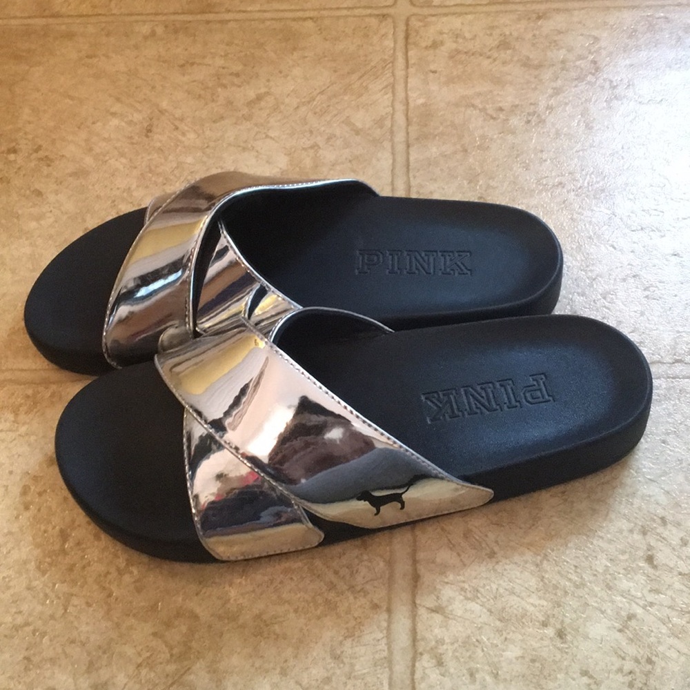 Metallic Silver PINK Slides